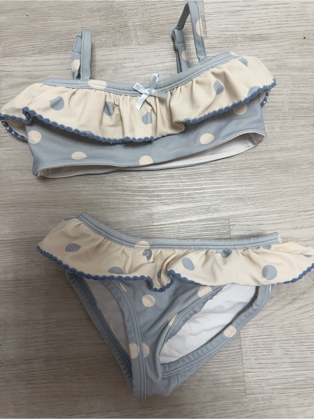 Girls Polka Dot Ruffle Bikini Set - Light Blue & Cream